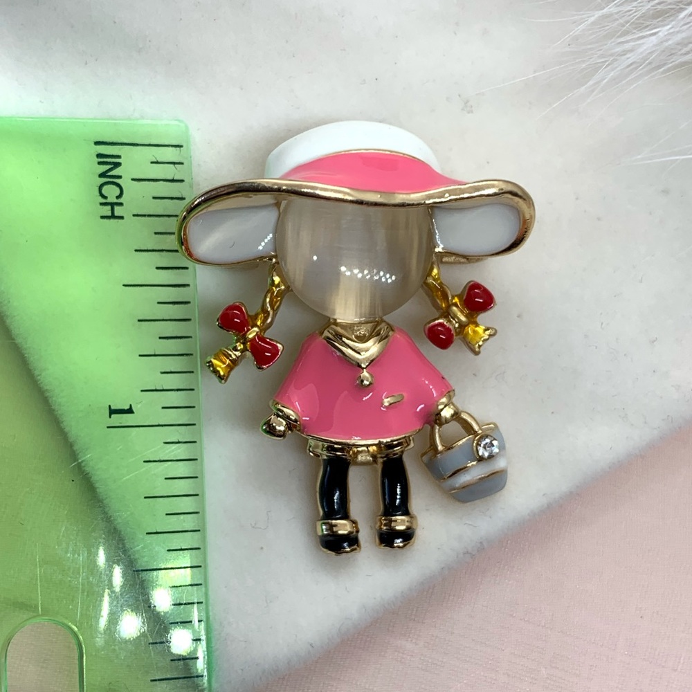 Cute Opal Pink Dress Girl Brooch - Picture 3 of 3